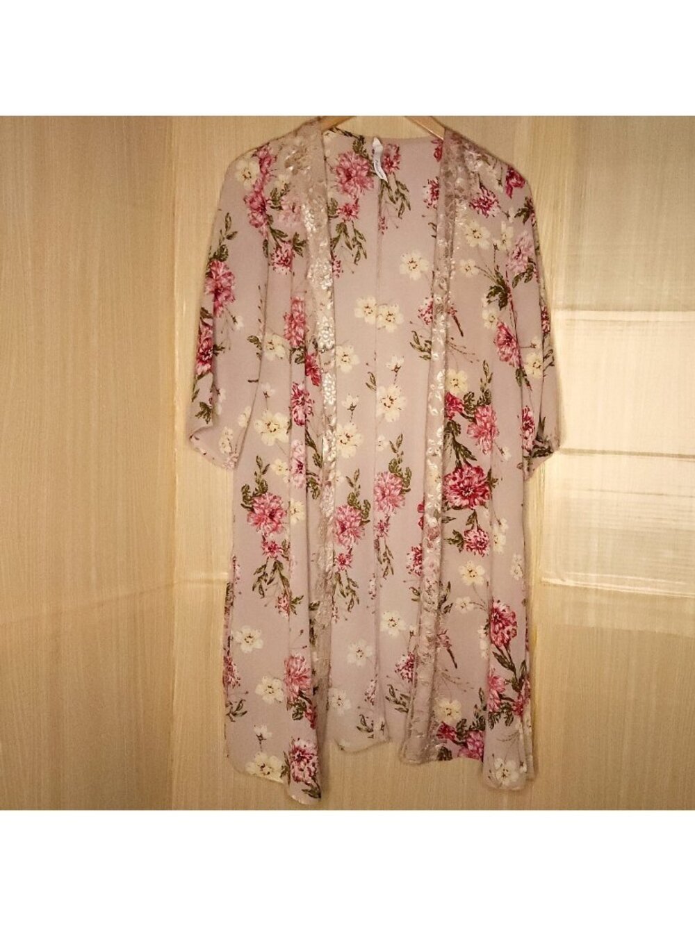 NY Collection Womens Dusty Rose Pink Floral Flowy Duster Large